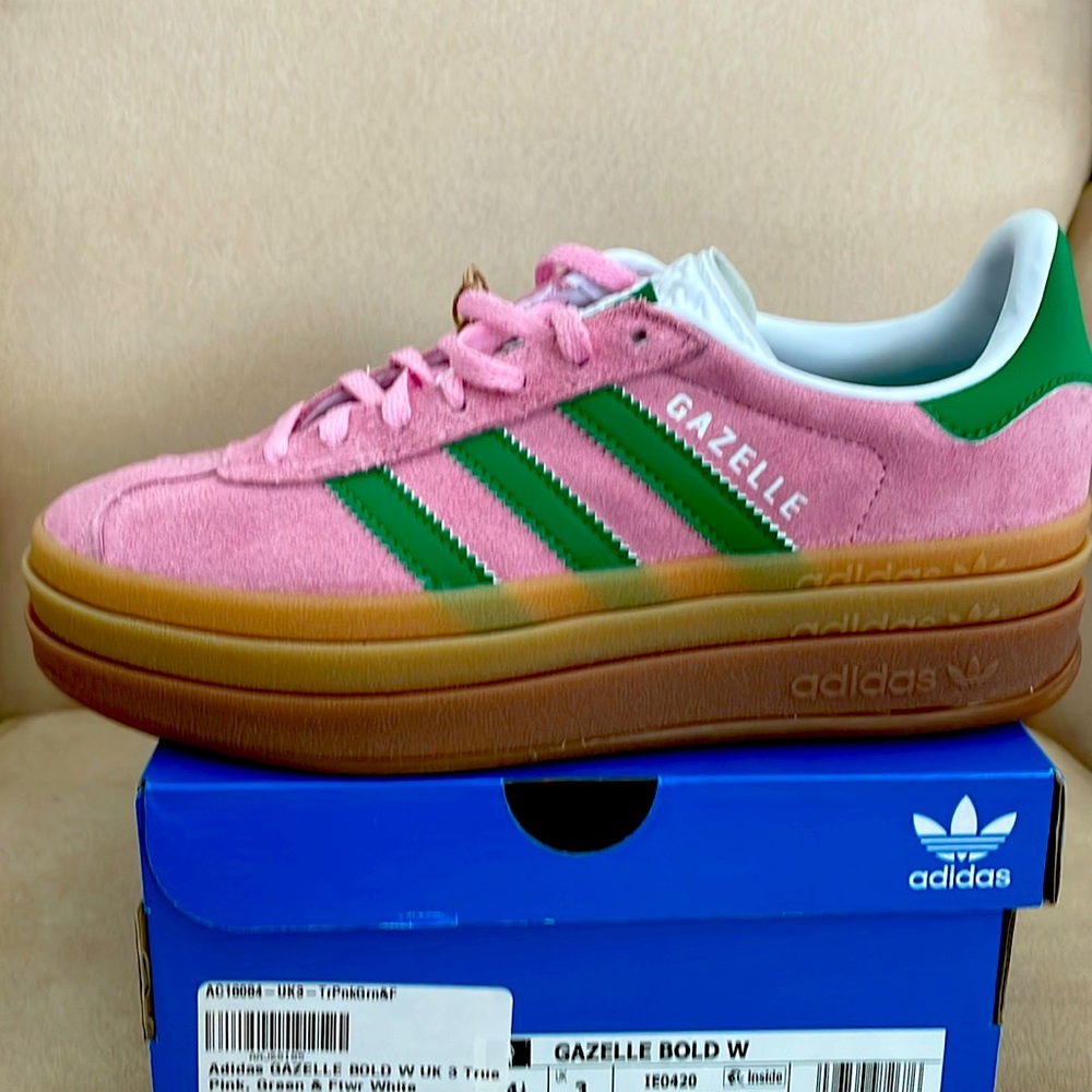 NIB Adidas Gazelle Bold Platform Sneakers Pink Green Women’s NWT (never worn)